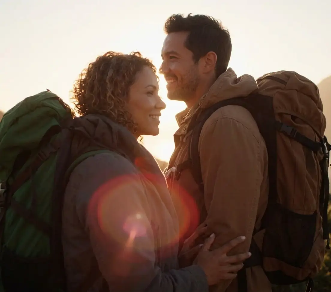 An active couple hiking together