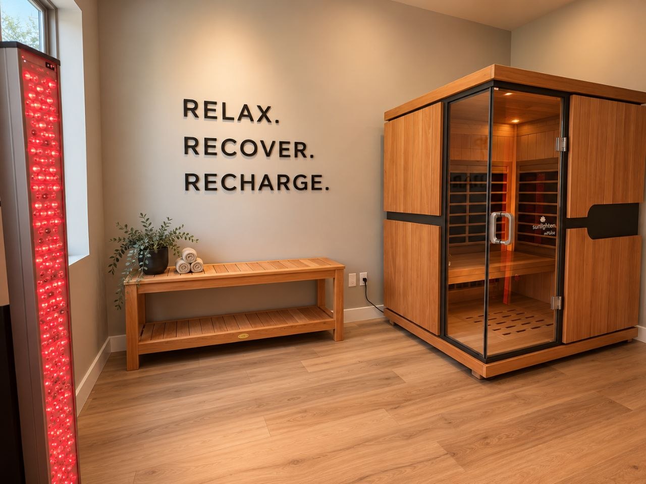Summit Spine & Wellness recovery suite with infrared sauna and red light therapy