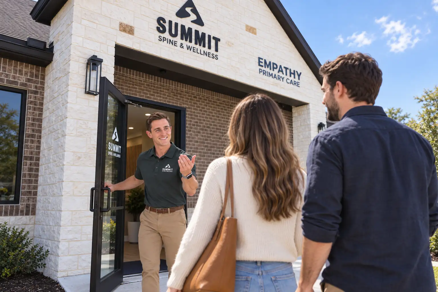 Dr. Spencer Hiebert welcoming patients at Summit Spine & Wellness