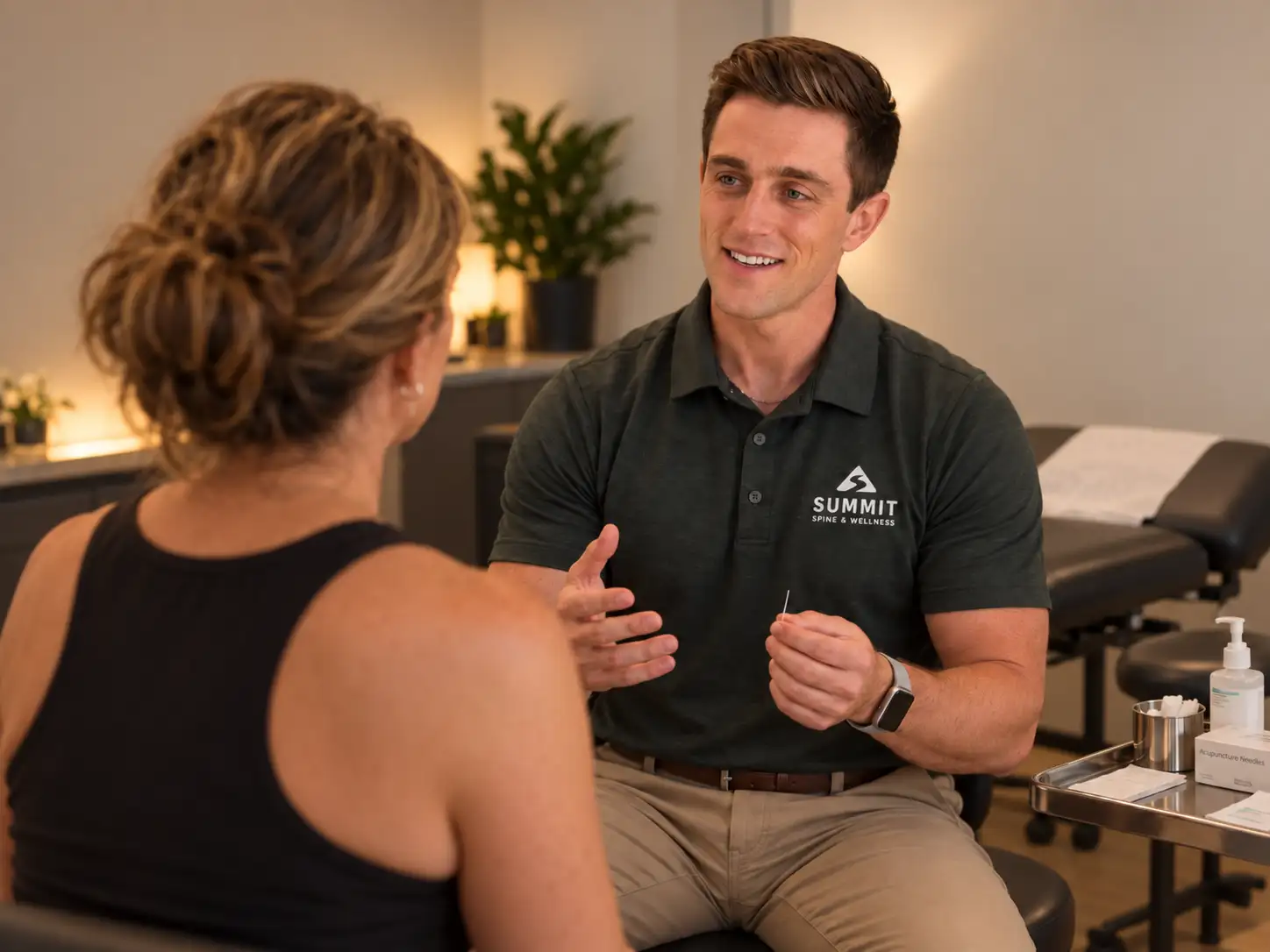 A consultation about needle-based treatment at Summit Spine & Wellness