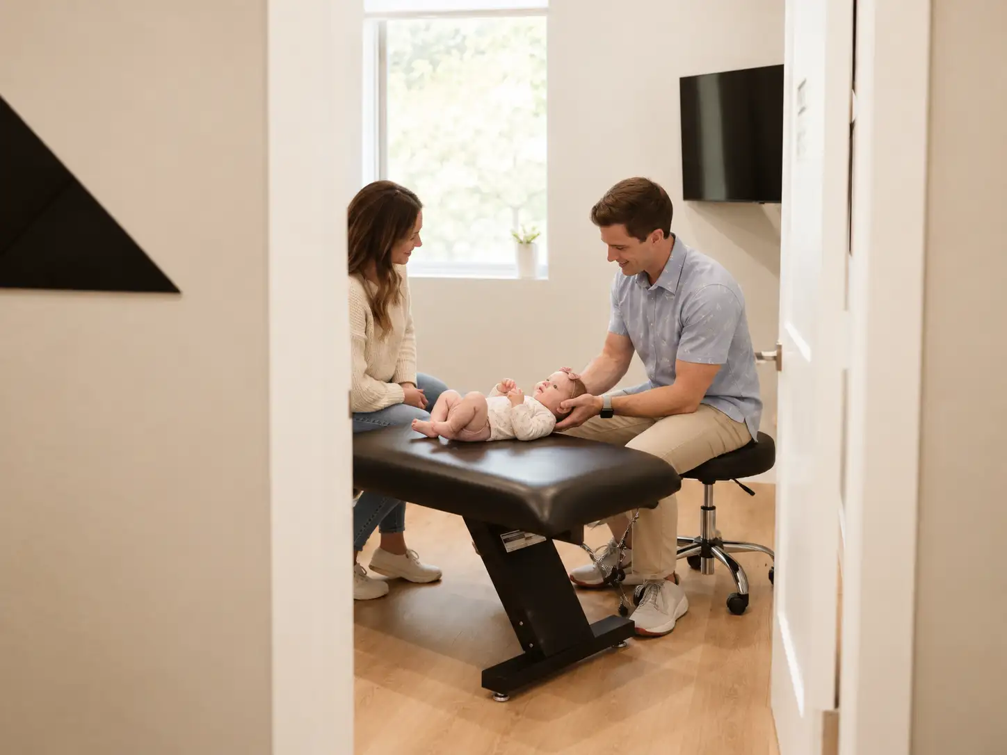 Mother present during her baby's chiropractic visit